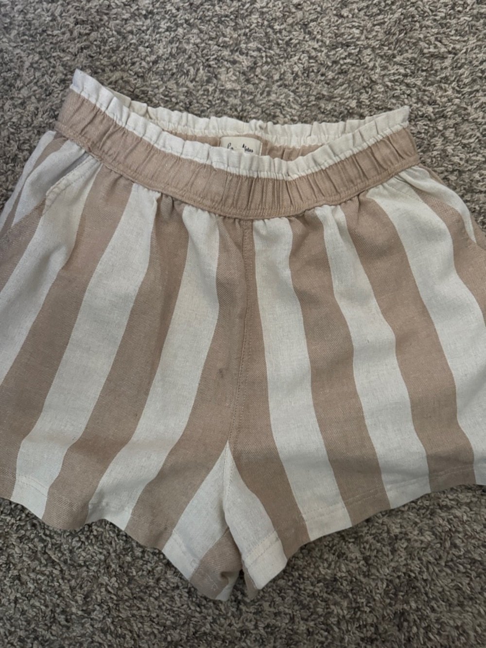Love Notes High-Waist Striped Shorts in Beige and White